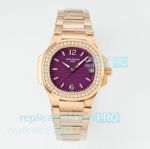 PPM Swiss Clone Patek Philippe Nautilus 7010 Purple Dial Diamond Rose Gold Watch 